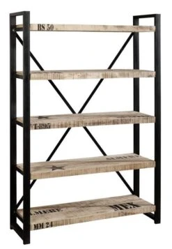 Scaffale In Legno Di Mango 120x40x180 Mango Naturale Stampato FACTORY #132 -Massivmoebel24 09 350 559 1032 5