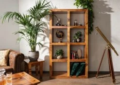 Scaffale In Legno Di Acacia 96x35x174 Miele Dorato Laccato OXFORD #0336 14 Scaffale In Legno Di Acacia 96x35x174 Miele Dorato Laccato OXFORD #0336 -Massivmoebel24 09 350 610 0136 3