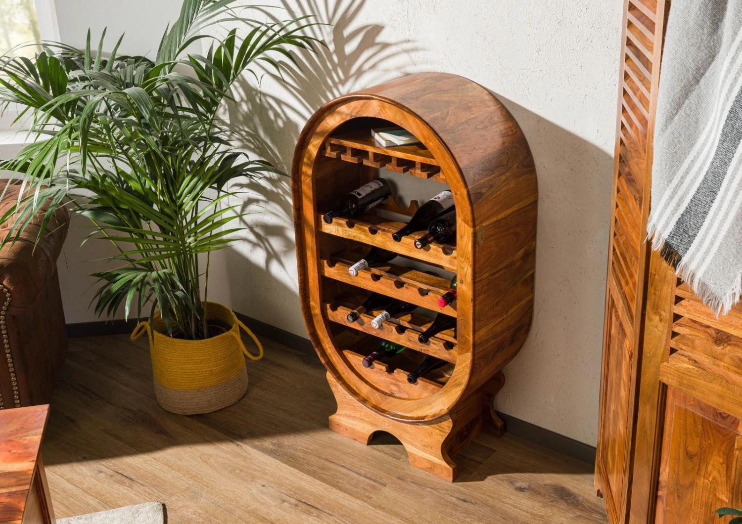 Porta Bottiglie In Legno Di Acacia 67x35x120 Miele Dorato Laccato OXFORD #0533 4 Porta Bottiglie In Legno Di Acacia 67x35x120 Miele Dorato Laccato OXFORD #0533 - immagine 2