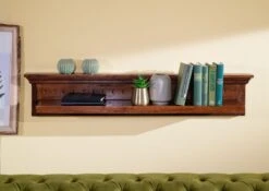 Mensola In Legno Di Acacia 124x22x24 Nougat Laccato OXFORD #334 -Massivmoebel24 09 350 620 0134 3