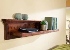 Mensola In Legno Di Acacia 124x22x24 Nougat Laccato OXFORD #334 -Massivmoebel24 09 350 620 0134 4