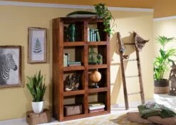 Scaffale In Legno Di Acacia 96x35x174 Nougat Laccato OXFORD #336