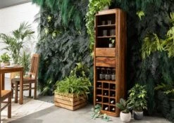 Porta Bottiglie In Legno Di Shesham / Acacia 50x36x180 Noce Cerato TORONTO #249