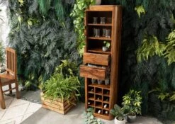 Porta Bottiglie In Legno Di Shesham / Acacia 50x36x180 Noce Cerato TORONTO #249 -Massivmoebel24 09 350 665 1049 4