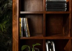 Scaffale In Legno Di Shesham / Acacia 65x18x110 Noce Cerato TORONTO #250 -Massivmoebel24 09 350 665 1050 4