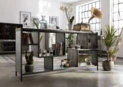 Scaffale In Legno Di Mango 183x40x90 Grigio Scuro Laccato HEAVY INDUSTRY #106