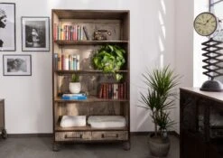 Scaffale In Legno Di Mango 100x45x180 Marrone Laccato HEAVY INDUSTRY #213 -Massivmoebel24 09 350 677 0220 3