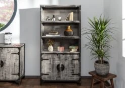 Scaffale In Legno Di Mango 92x40x183 Grigio Scuro Laccato TOKYO -Massivmoebel24 09 350 678 1009 3