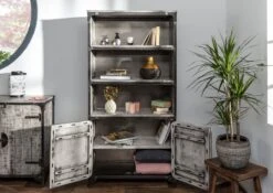 Scaffale In Legno Di Mango 92x40x183 Grigio Scuro Laccato TOKYO -Massivmoebel24 09 350 678 1009 7