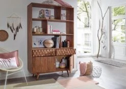 Scaffale In Legno Di Acacia 115x42x185 Acacia Naturale Laccato MOSAYK #104 -Massivmoebel24 09 350 689 0104 3