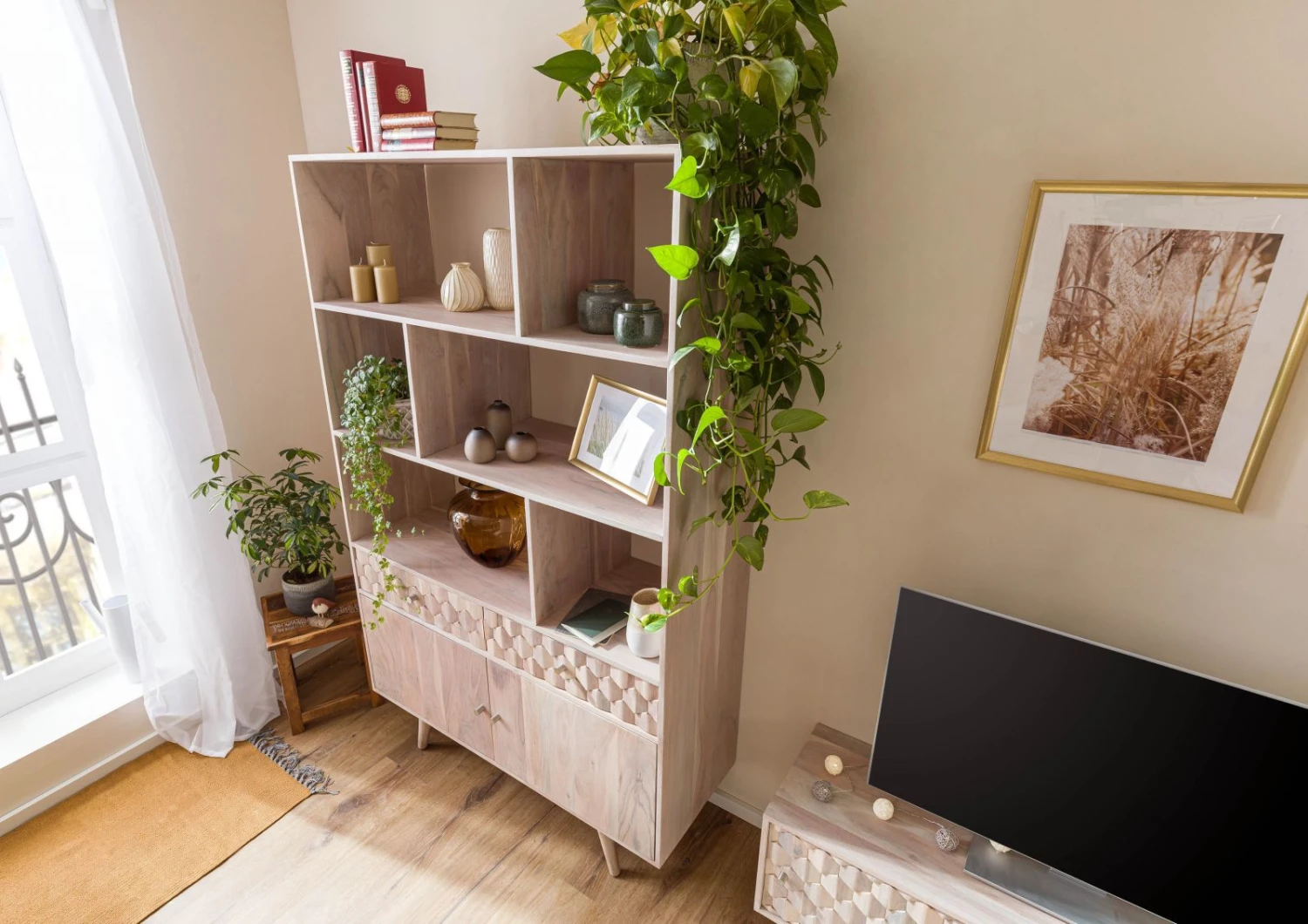 Scaffale In Legno Di Acacia 115x42x185 Bianco Laccato MOSAYK #204 4 Scaffale In Legno Di Acacia 115x42x185 Bianco Laccato MOSAYK #204 - immagine 2