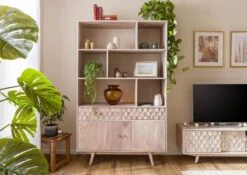 Scaffale In Legno Di Acacia 115x42x185 Bianco Laccato MOSAYK #204 14 Scaffale In Legno Di Acacia 115x42x185 Bianco Laccato MOSAYK #204 -Massivmoebel24 09 350 689 0204 3