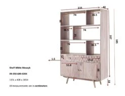 Scaffale In Legno Di Acacia 115x42x185 Bianco Laccato MOSAYK #204 19 Scaffale In Legno Di Acacia 115x42x185 Bianco Laccato MOSAYK #204 -Massivmoebel24 09 350 689 0204 8