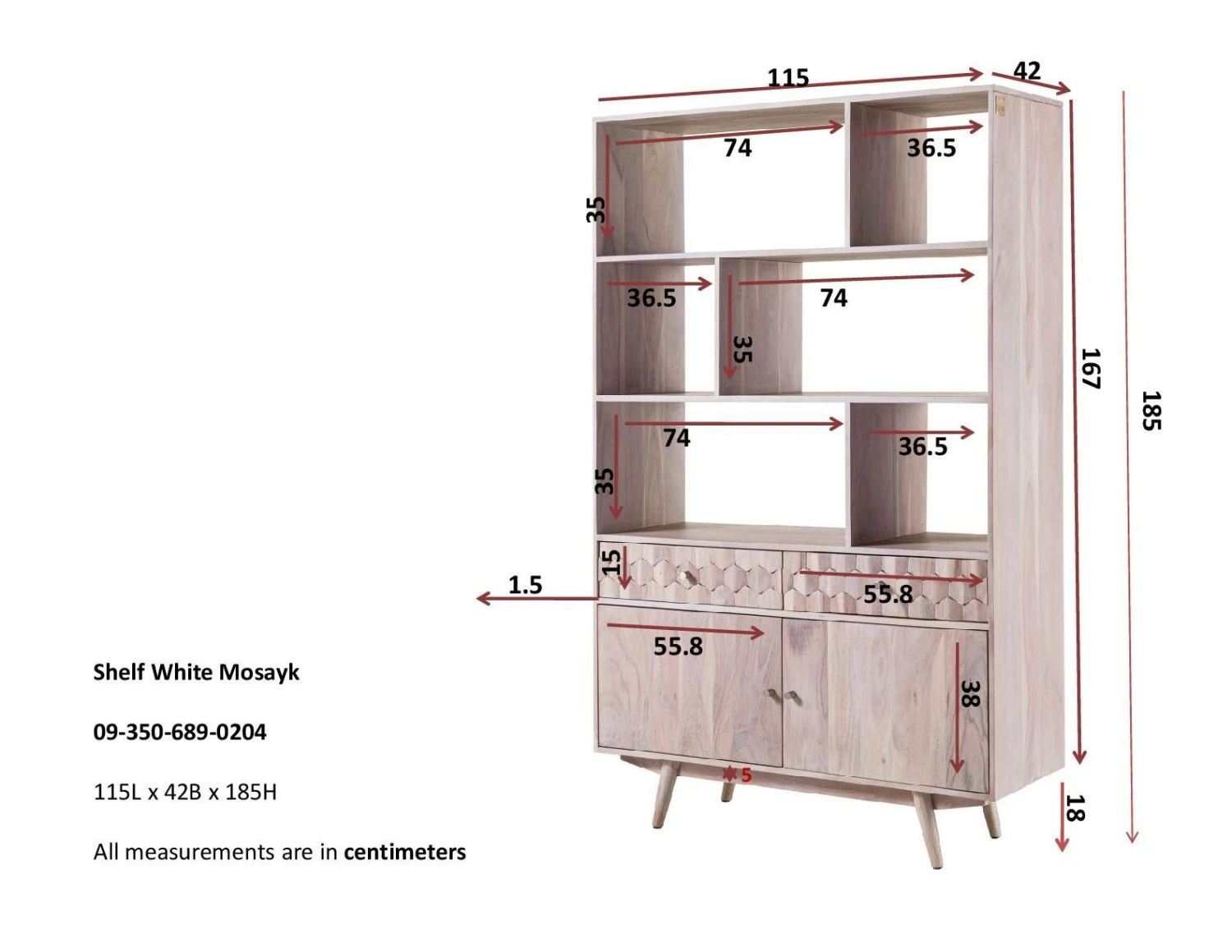 Scaffale In Legno Di Acacia 115x42x185 Bianco Laccato MOSAYK #204 10 Scaffale In Legno Di Acacia 115x42x185 Bianco Laccato MOSAYK #204 - immagine 8