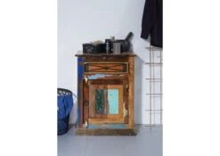 NATURE OF SPIRIT #100 Comodino In Legno Riciclato - Laccato / Multicolore 55x34x73 -Massivmoebel24 09 350 700 0001 3