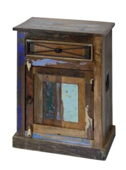 NATURE OF SPIRIT #100 Comodino In Legno Riciclato - Laccato / Multicolore 55x34x73 -Massivmoebel24 09 350 700 0001 5