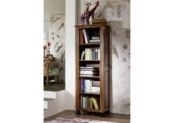 Scaffale In Legno Di Sheesham / Palissandro 65x42x180 Marrone Laccato NEW BOSTON #200