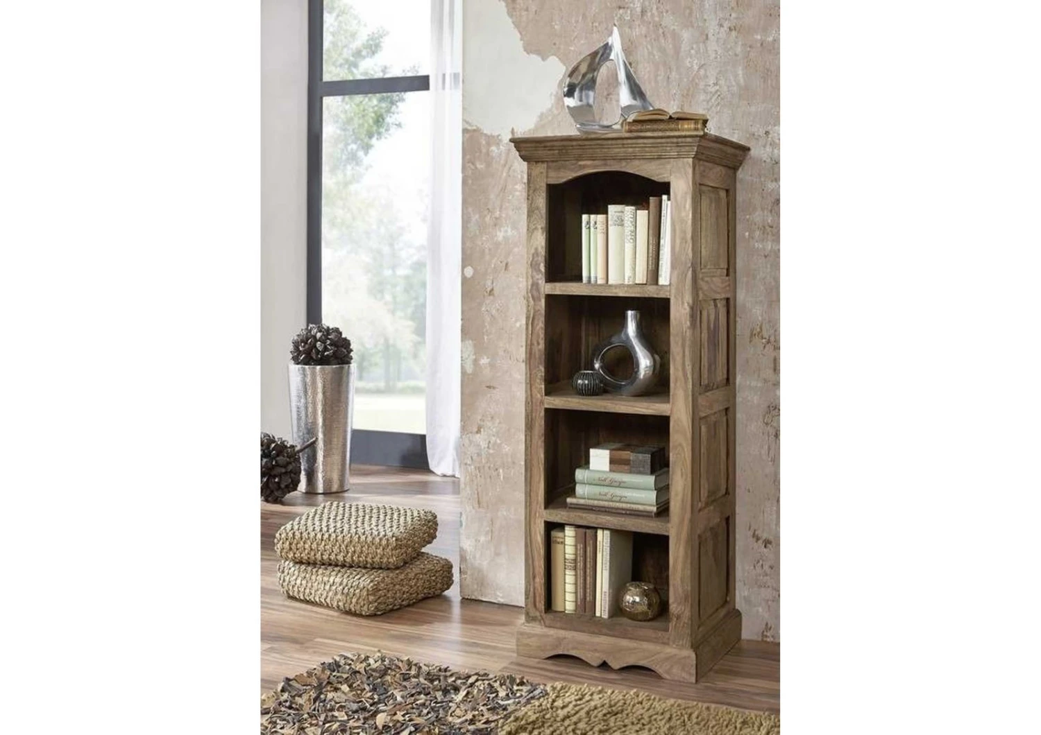 Scaffale In Legno Sheesham - Oliato / Grigio 56x45x145 LEEDS #14 3 Scaffale In Legno Sheesham - Oliato / Grigio 56x45x145 LEEDS #14