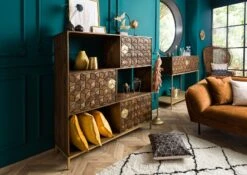 Scaffale In Legno Di Mango 130x40x142,5 Marrone Oliato DIAMOND #219 -Massivmoebel24 09 350 760 1019 3