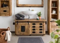 RAILWAY #177 Mobile Lavabo In Legno Di Mango - Laccato / Natur 120x40x60