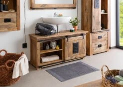 RAILWAY #177 Mobile Lavabo In Legno Di Mango - Laccato / Natur 120x40x60 -Massivmoebel24 09 350 772 0077 3