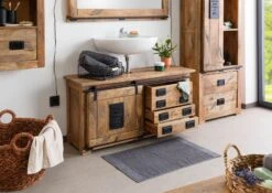 RAILWAY #177 Mobile Lavabo In Legno Di Mango - Laccato / Natur 120x40x60 -Massivmoebel24 09 350 772 0077 4