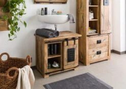 RAILWAY #182 Mobile Lavabo In Legno Di Mango - Laccato / Natur 70x40x60 -Massivmoebel24 09 350 772 0082 3