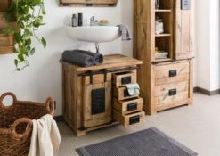 RAILWAY #182 Mobile Lavabo In Legno Di Mango - Laccato / Natur 70x40x60 -Massivmoebel24 09 350 772 0082 4