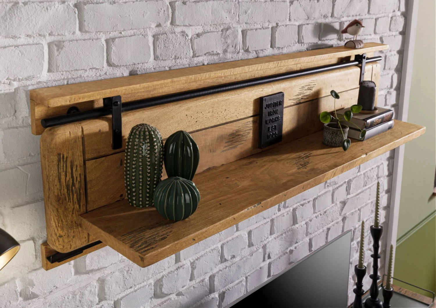 RAILWAY #190 Mensola In Legno Di Mango - Laccato / Naturale 160x25x38 4 RAILWAY #190 Mensola In Legno Di Mango - Laccato / Naturale 160x25x38 - immagine 2