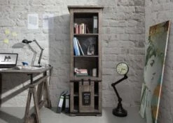 Scaffale In Legno Di Mango 60x45x180 Grigio Scuro Laccato RAILWAY #204 -Massivmoebel24 09 350 772 1005 3