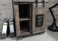 Scaffale In Legno Di Mango 60x45x180 Grigio Scuro Laccato RAILWAY #204 -Massivmoebel24 09 350 772 1005 5