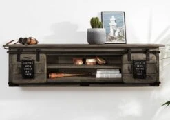 Mensola In Legno Di Mango 130x25x35 Grigio Scuro Laccato RAILWAY -Massivmoebel24 09 350 772 1057 3