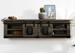 Mensola In Legno Di Mango 130x25x35 Grigio Scuro Laccato RAILWAY -Massivmoebel24 09 350 772 1057 4