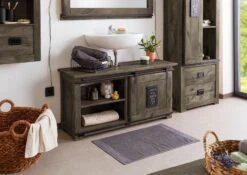 RAILWAY #277 Mobile Lavabo In Legno Di Mango - Laccato / Grigio 120x40x60 -Massivmoebel24 09 350 772 1077 4