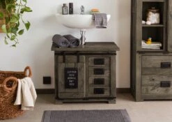 RAILWAY #282 Mobile Lavabo In Legno Di Mango - Laccato / Grigio 70x40x60