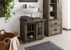 RAILWAY #282 Mobile Lavabo In Legno Di Mango - Laccato / Grigio 70x40x60 -Massivmoebel24 09 350 772 1082 3