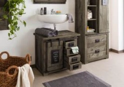 RAILWAY #282 Mobile Lavabo In Legno Di Mango - Laccato / Grigio 70x40x60 -Massivmoebel24 09 350 772 1082 4