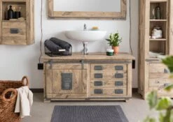 RAILWAY #377 Mobile Lavabo In Legno Di Mango - Laccato / Sbiancato 120x40x60