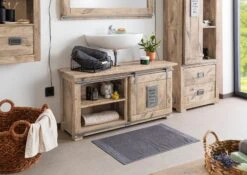 RAILWAY #377 Mobile Lavabo In Legno Di Mango - Laccato / Sbiancato 120x40x60 -Massivmoebel24 09 350 772 2077 4