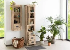 RAILWAY #379 Armadietto In Legno Di Mango - Laccato / Sbiancato 50x35x195 -Massivmoebel24 09 350 772 2079 3