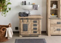 RAILWAY #382 Mobile Lavabo In Legno Di Mango - Laccato / Sbiancato 70x40x60