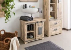 RAILWAY #382 Mobile Lavabo In Legno Di Mango - Laccato / Sbiancato 70x40x60 -Massivmoebel24 09 350 772 2082 3