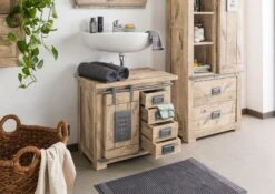 RAILWAY #382 Mobile Lavabo In Legno Di Mango - Laccato / Sbiancato 70x40x60 -Massivmoebel24 09 350 772 2082 4