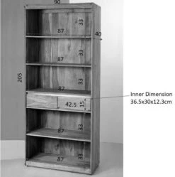 Scaffale In Legno Di Sheesham / Palissandro 90x40x205 Noble Unique Laccato SYDNEY #140 -Massivmoebel24 09 350 777 0140 8