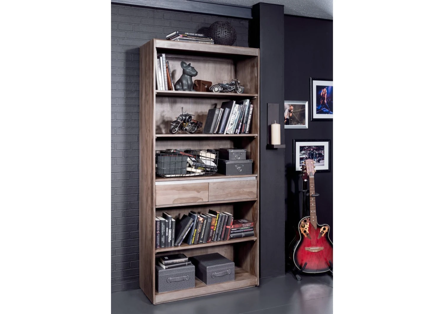 SYDNEY #240 Scaffale In Legno Di Sheesham - Laccato / Smoked Oak 90x40x205 3 SYDNEY #240 Scaffale In Legno Di Sheesham - Laccato / Smoked Oak 90x40x205