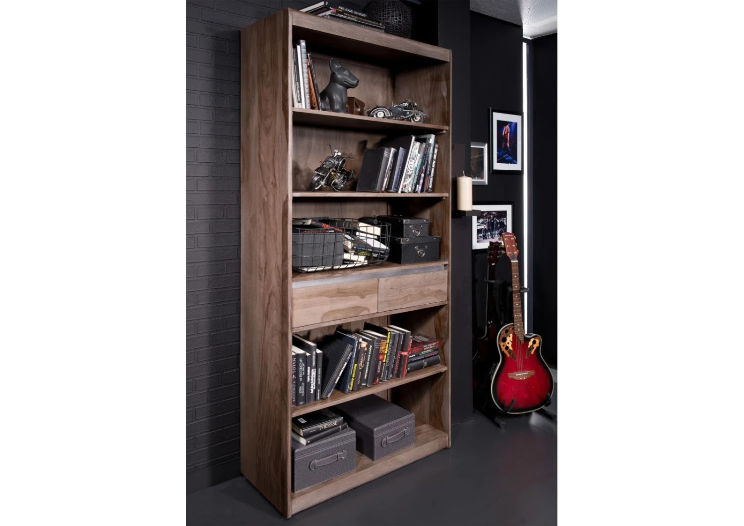 SYDNEY #240 Scaffale In Legno Di Sheesham - Laccato / Smoked Oak 90x40x205 4 SYDNEY #240 Scaffale In Legno Di Sheesham - Laccato / Smoked Oak 90x40x205 - immagine 2