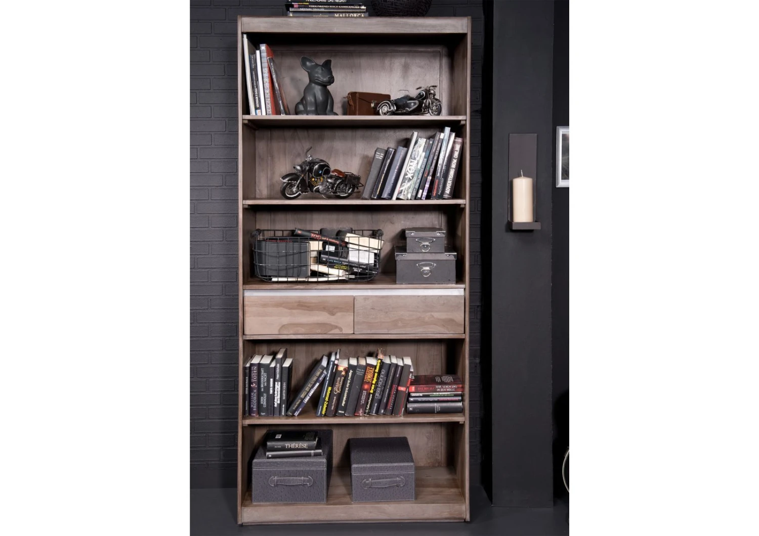 SYDNEY #240 Scaffale In Legno Di Sheesham - Laccato / Smoked Oak 90x40x205 5 SYDNEY #240 Scaffale In Legno Di Sheesham - Laccato / Smoked Oak 90x40x205 - immagine 3