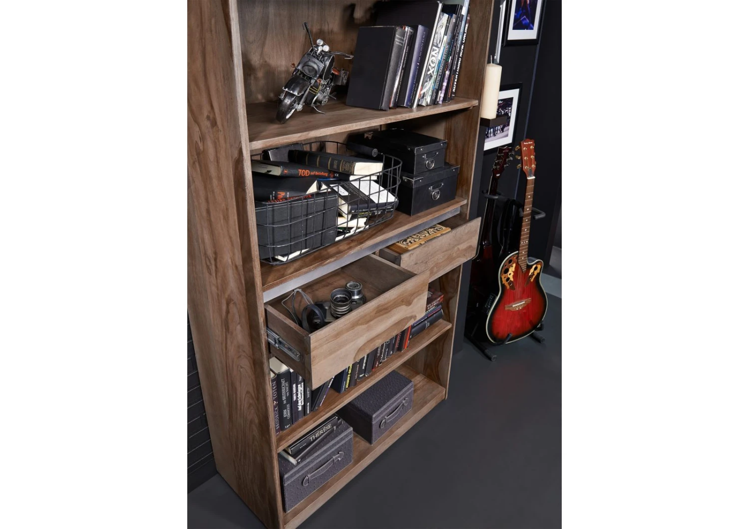 SYDNEY #240 Scaffale In Legno Di Sheesham - Laccato / Smoked Oak 90x40x205 6 SYDNEY #240 Scaffale In Legno Di Sheesham - Laccato / Smoked Oak 90x40x205 - immagine 4