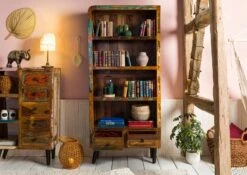 SIXTIES #107 Scaffale In Legno Riciclato - Laccato / Multicolore 90x35x180 -Massivmoebel24 09 350 815 0007 3