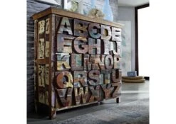 NATURE OF SPIRIT #70 Cassettiera Alfabeto In Legno Riciclato - Laccato / Multicolore 90x40x100 -Massivmoebel24 09 350 817 0001 3